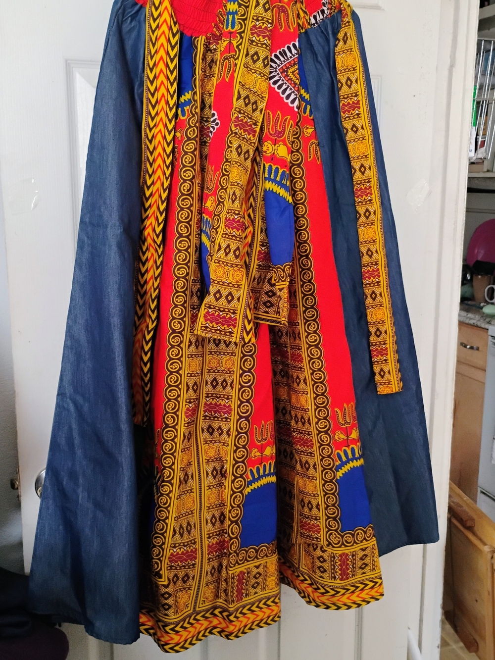 Vibrant African Print Maxi Pants  with Denim Panels